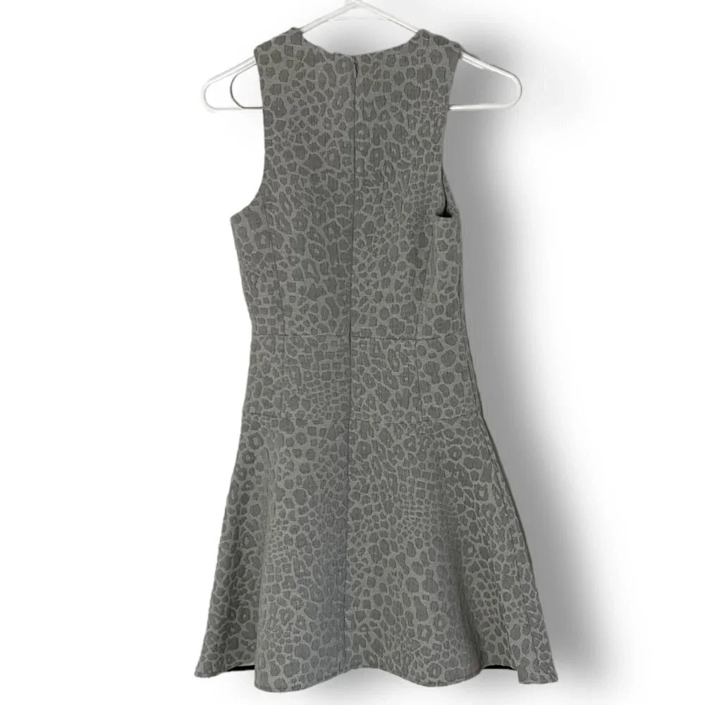 Tibi Animal Print Jacquard Mini Dress, Silver Rime Gray, Sleeveless, Sz 0 NWOT